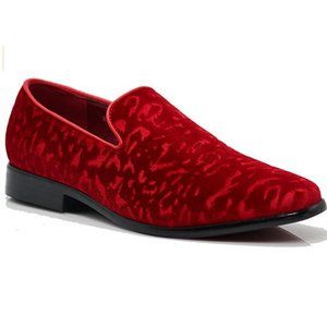 Men's Vintage Velvet Flower Designer Dress Loafers  Shoes Classic Tuxedo 41RED